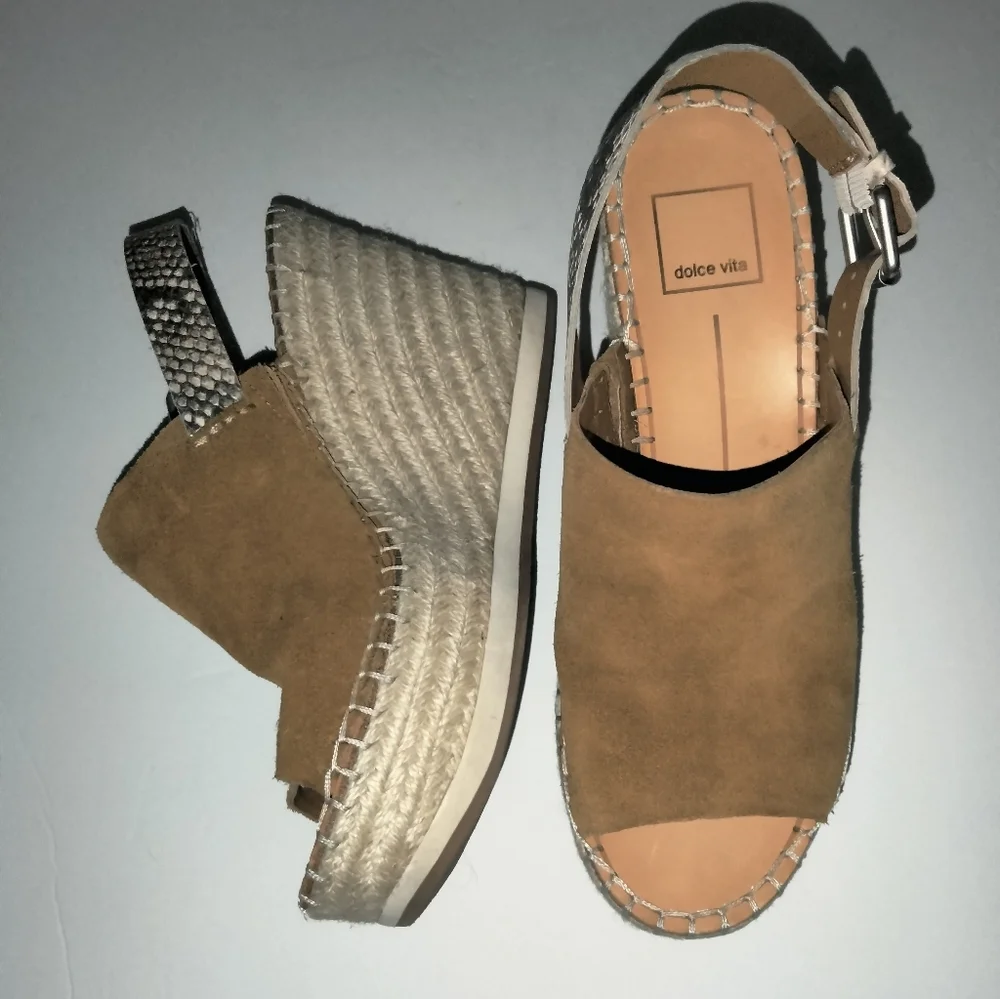 Dolce Vita (Size 8.5) Camel Brown Suede Animal Print Strap Espadrille Sandals